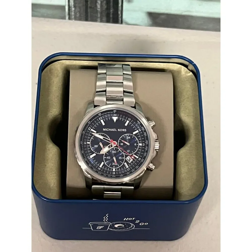 Michael Kors MK8641 Silver Steel Chronograph Men’s Watch 45mm Navy Dial